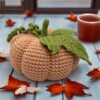 Beige handmade crochet pumpkin – rustic farmhouse fall decor centerpiece