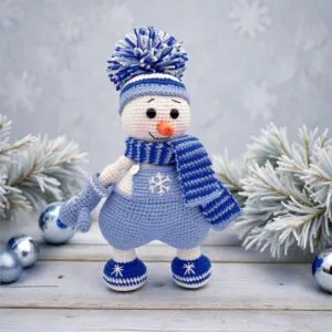 Handmade Blue Crochet Snowman
