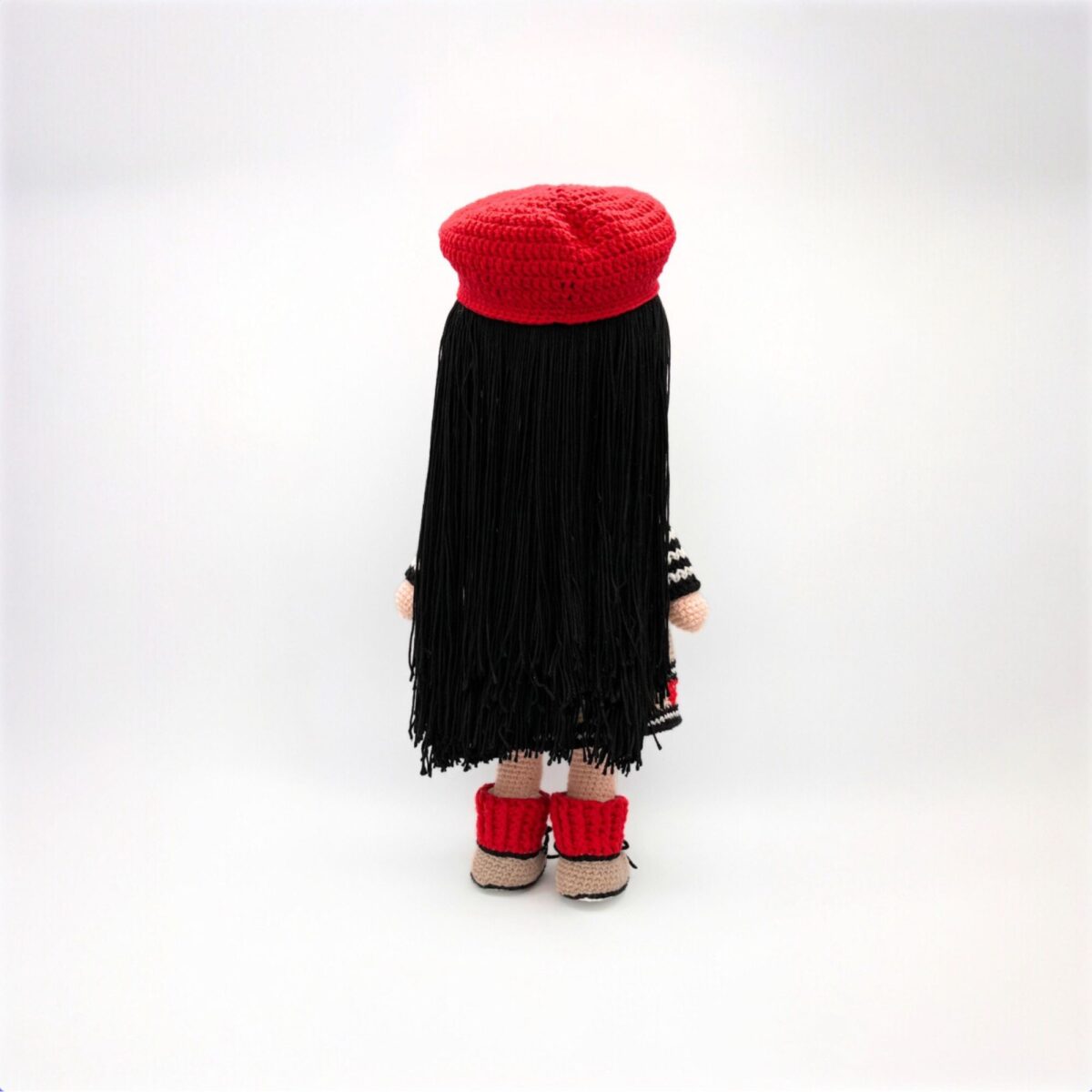 Crochet Amigurumi Doll with Red Cap & Heart Dress – 15 in / 38 cm – Cotton Blend – Removable Clothes – Handmade Collectible - Image 10