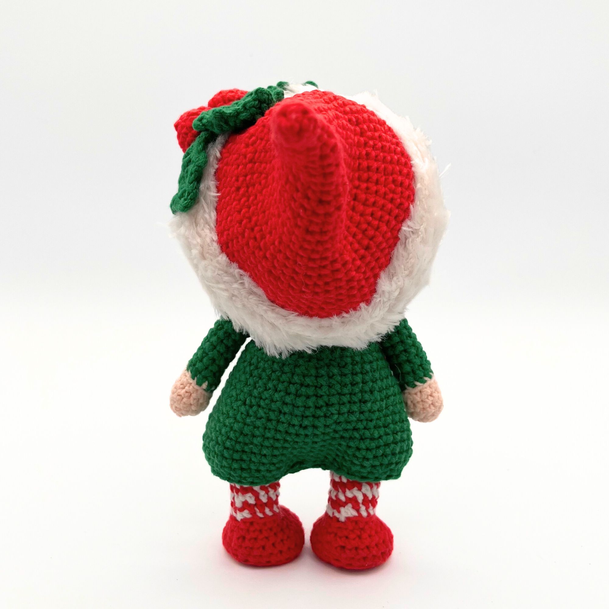Pequeño niño elfo de navidad de crochet – 21.6 cm / 8.5 in – Mezcla de Algodón – Decoración navideña hecha a mano - Imagen 14