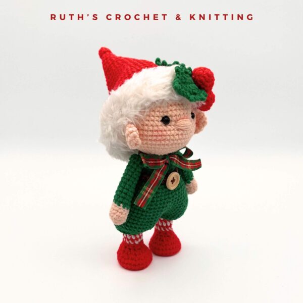Handmade Crochet Christmas Gnome Boy – Amigurumi Plush Gift for Kids – Holiday & Winter Shelf Decor - Image 4