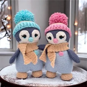 Crochet Penguin Duo – Pink & Blue Handmade Amigurumi Plush