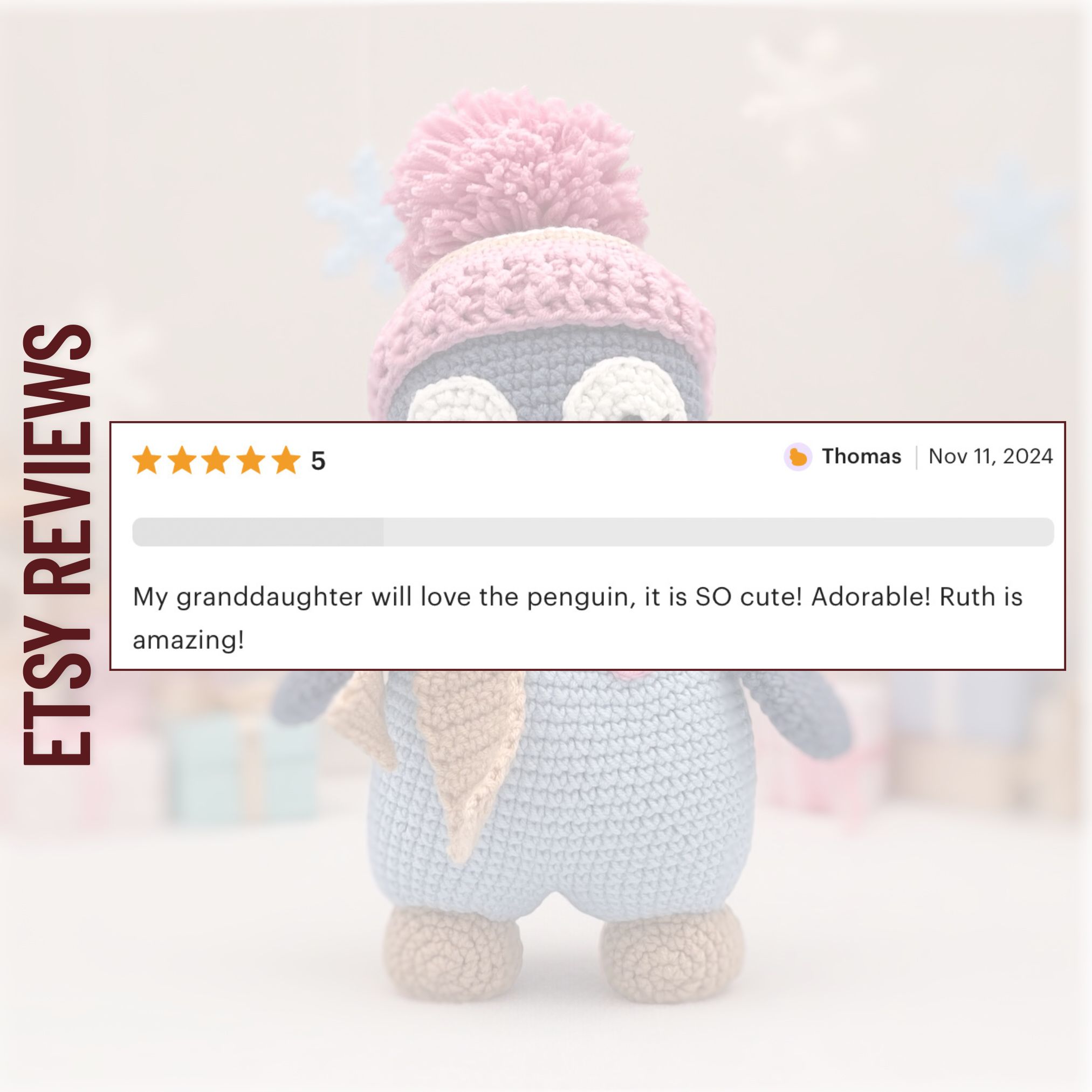 Pingüino Amigurumi de Crochet – 9 in / 23 cm (incluyendo gorro) – Pareja o Individual en Azul Turquesa y Rosa – Mezcla de Algodón - Peluche Artesanal Coleccionable - Imagen 4