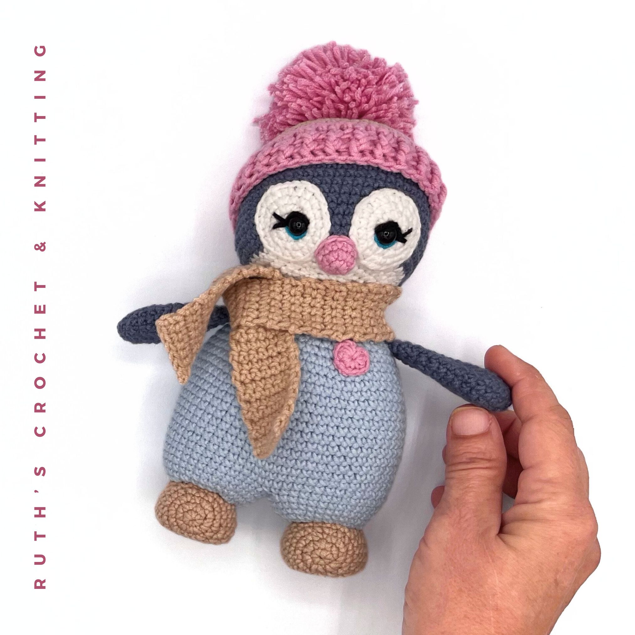 Crochet penguin toy – Handmade Eco-Friendly Plush with Pink Details for Babies & Nursery Gifts - Image 3