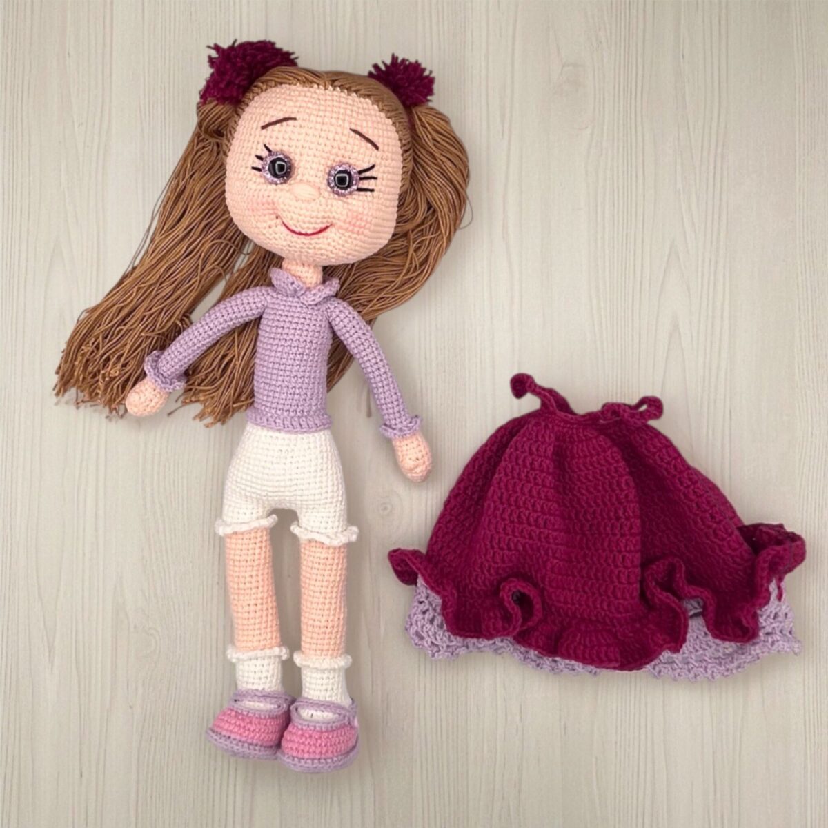 Crochet Amigurumi Doll with Ponytails & Removable Dress – 15 in / 38 cm – Cotton Blend – Collectible Doll - Image 2