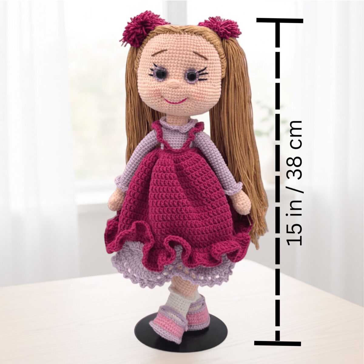 Crochet Amigurumi Doll with Ponytails & Removable Dress – 15 in / 38 cm – Cotton Blend – Collectible Doll - Image 5