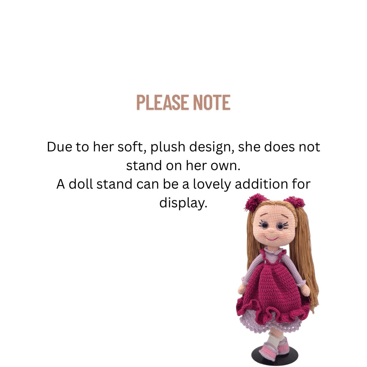 Crochet Amigurumi Doll with Ponytails & Removable Dress – 15 in / 38 cm – Cotton Blend – Collectible Doll - Image 6