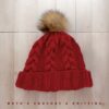 Handmade Knit Beanie in Autumn Red – Cozy Winter Hat with Faux Fur Pom Pom - Image 7