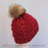 Handmade Knit Beanie in Autumn Red – Cozy Winter Hat with Faux Fur Pom Pom - Image 2