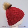 Handmade Knit Beanie in Autumn Red – Cozy Winter Hat with Faux Fur Pom Pom - Image 4