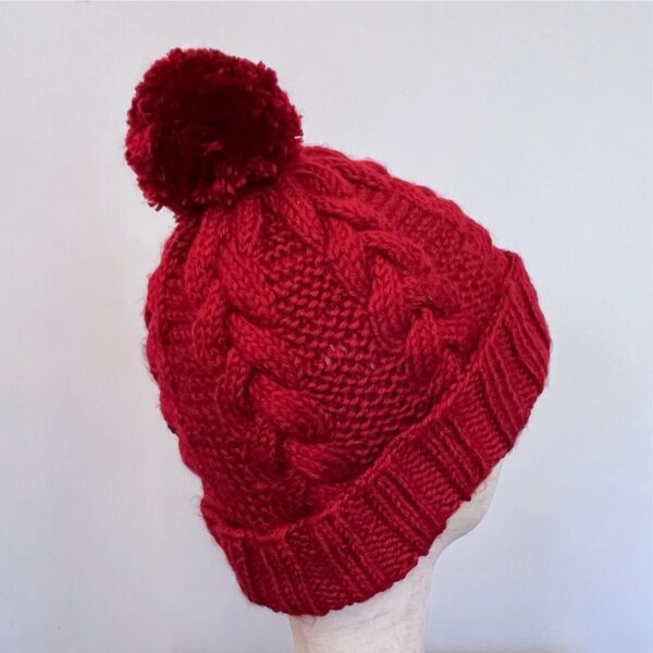 Unisex Handmade Knit Beanie – Autumn Red Winter Hat with Detachable Yarn Pom Pom – Minimalist Braided Fashion for Men & Women - Image 7