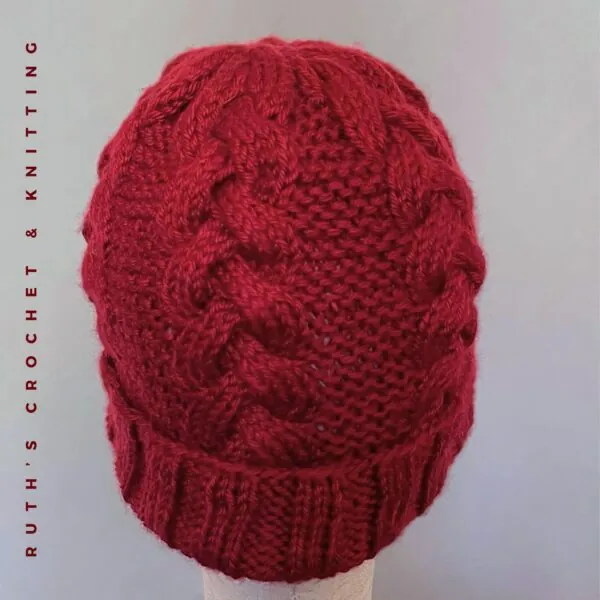 Handmade Knitted Winter Skull Cap Beanie with Braid - Image 8