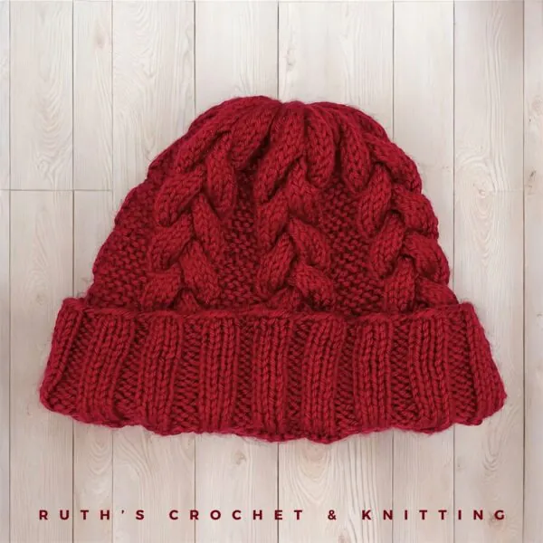 Handmade Knitted Winter Skull Cap Beanie with Braid - Image 5