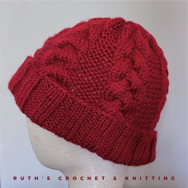 Handmade Knitted Winter Skull Cap Beanie with Braid - Image 6