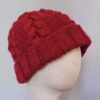 Handmade red knit beanie with braided texture, soft and warm winter hat for men and women, cozy unisex winter accessory, perfect gift idea