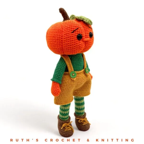 Handmade Crochet Pumpkin Boy Doll – Kawaii Amigurumi Plush – Cute Fall Home Decor – Halloween Gift for Kids & Adults - Image 4
