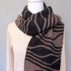 Handmade Knitted Scarf in taupe and black, unisex winter neck warmer with short rows pattern, perfect gift for him or her.