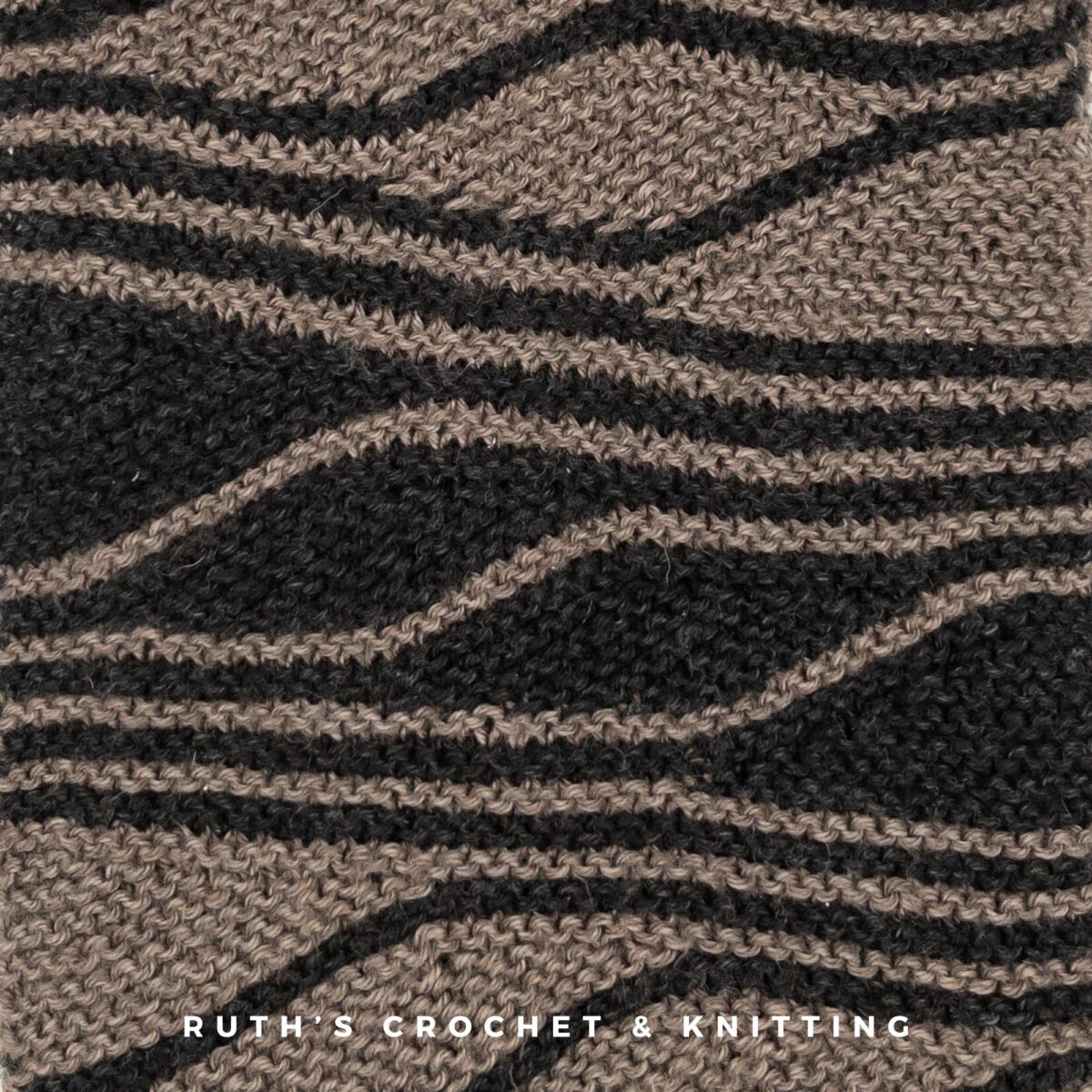 Handmade Short Rows Knitted Scarf – Asymmetrical Taupe & Black – 10 x 67 in / 25 x 170 cm – Acrylic and Rayon Blend - Image 3