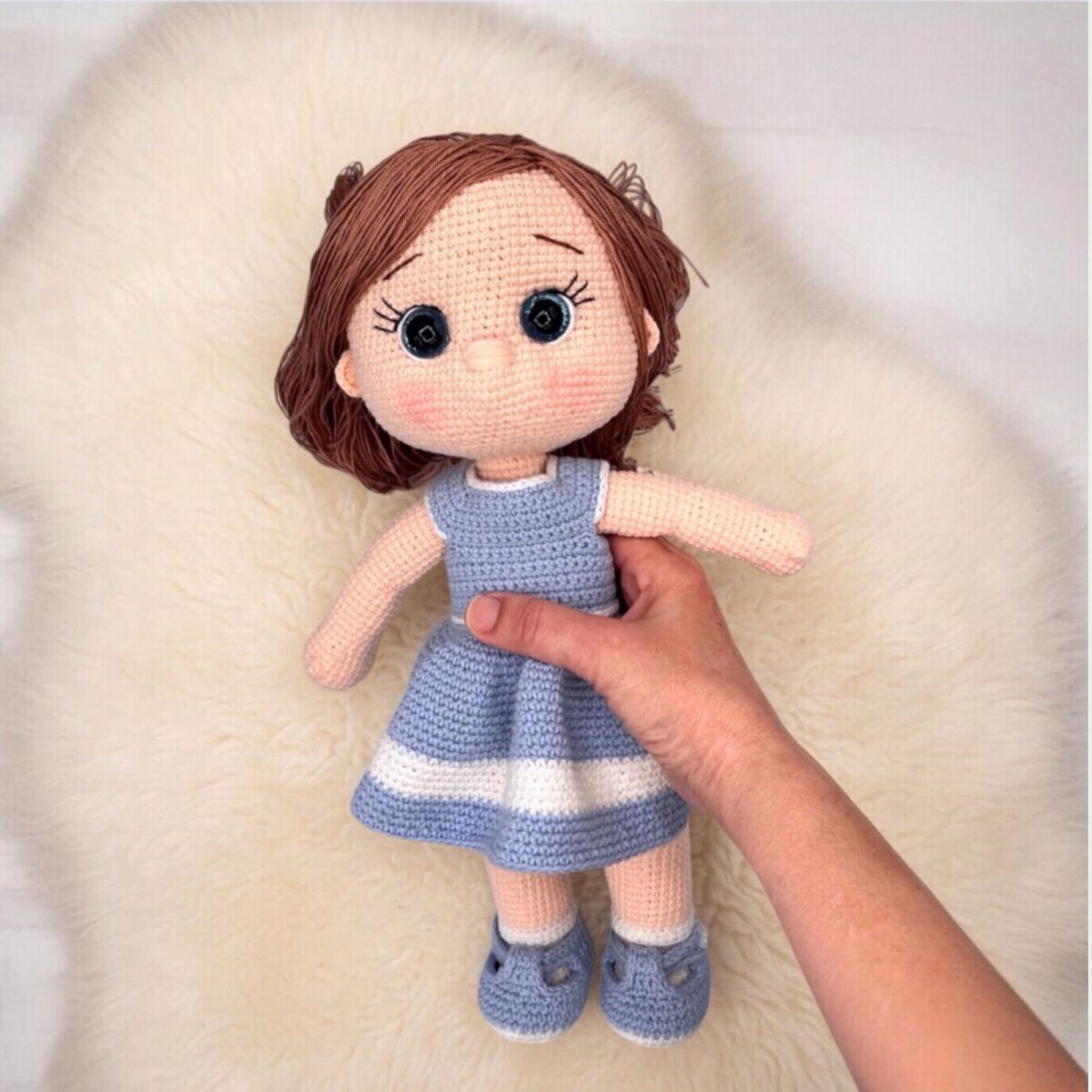 Large Crochet Doll with Blue Dress – 16 in / 41 cm – Removable Outfit – Cotton Blend – Sweet Ami - Image 3