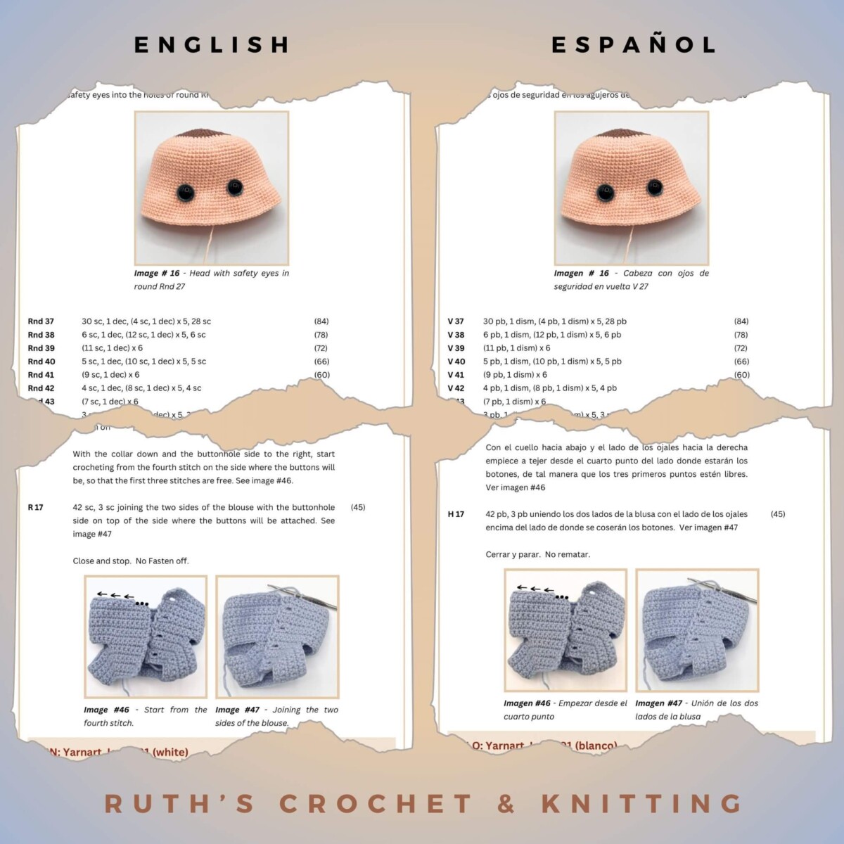 Amigurumi Crochet Doll Pattern PDF – 47-page PDF pattern (Letter size) – For Intermediate Skill Level – English & Spanish – DIY Soft Stuffed Tutorial – Sweet Ami - Image 4