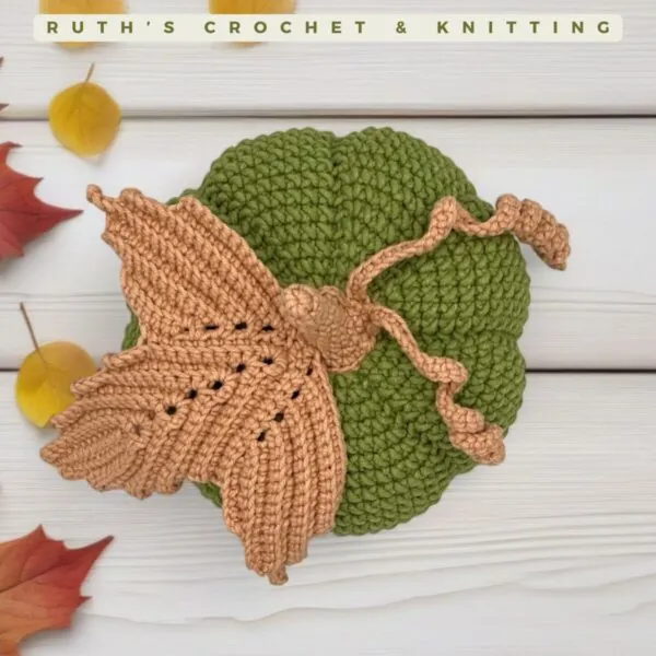 Handmade Crochet Pumpkin – Green Autumn Decor – Rustic Farmhouse Centerpiece – Premium Fall Table Accent - Image 7