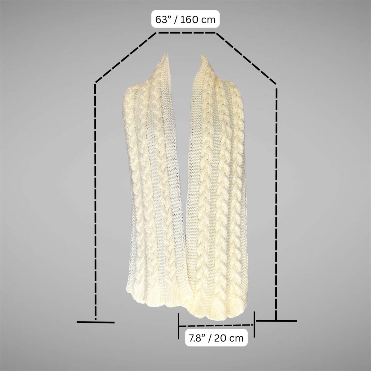 Cable Knit Braided Winter Scarf – Off White or Autumn Red – 8 x 63 in / 20 x 160 cm – Acrylic – Unisex Handmade Neck Wrap - Image 7