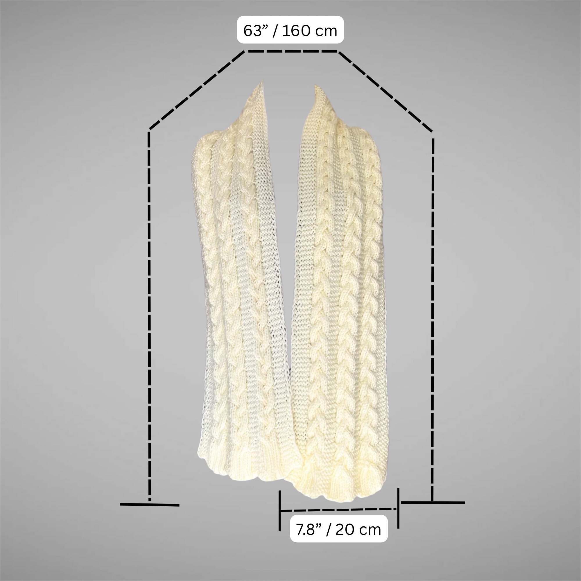 Bufanda Trenzada Tejida de Invierno – Blanco Crema o Rojo Otoñal – 20 x 160 cm / 8 x 63 in – Acrílico – Bufanda artesanal para mujer y hombre - Imagen 7